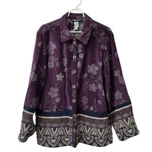 Sag Harbor Vtg Womens Sz 10 Purple Floral Button Down Tapestry Jacket Y2K Granny